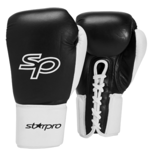 Bokshandschoen met veters (all leather) Starpro | zwart-wit